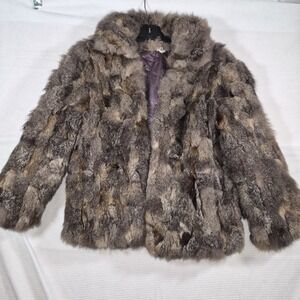 Vintage‎ Opossum Fur Coat Real Natural Fur Jacket Brown Women's Medium Korea